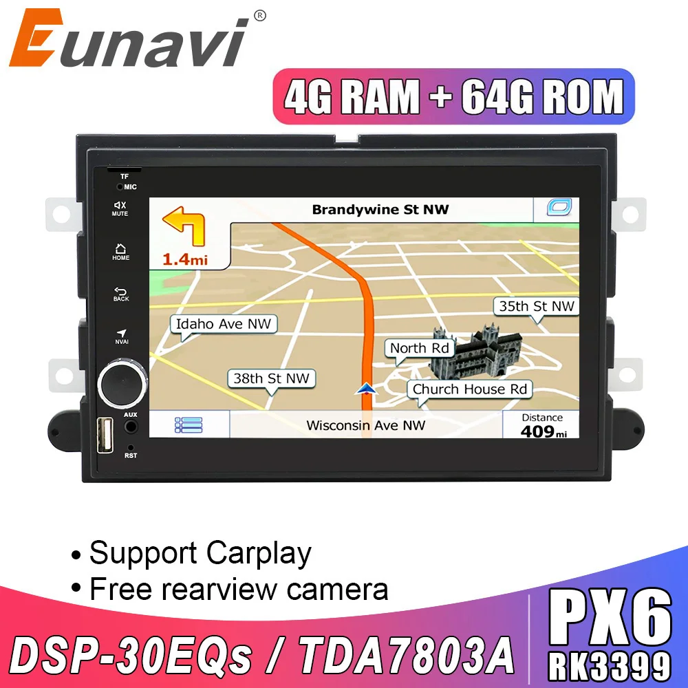 Eunavi 2 Din Android 10 Car multimedia radio gps player for Ford 500/F150/Explorer/Edge/Expedition/Mustang/fusion/Freestyle