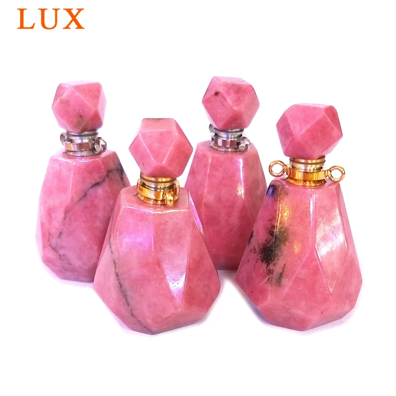 

Rhodonite perfume bottle pendant Chakra natural gems stone connector Magical Medicine Bottle pink Aroma Oil diffuser charm