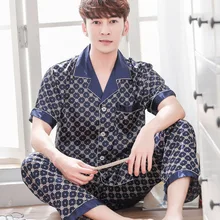 Mens Designer Pajamas Set Sleepwear Summer Silk Pajamas for Men Nightgown Home Soft Cozy Short Sleeve Sleep Tops Pants Pijamas
