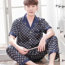 Mens Designer Pajamas Set Sleepwear Summer Silk Pajamas for Men Nightgown Home Soft Cozy Short Sleeve Sleep Tops Pants Pijamas