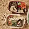 Lunch Box Wheat Straw Dinnerware with Spoon fork Food Storage Container Children Kids School OfficeMicrowave Bento Box lunch bag 6
