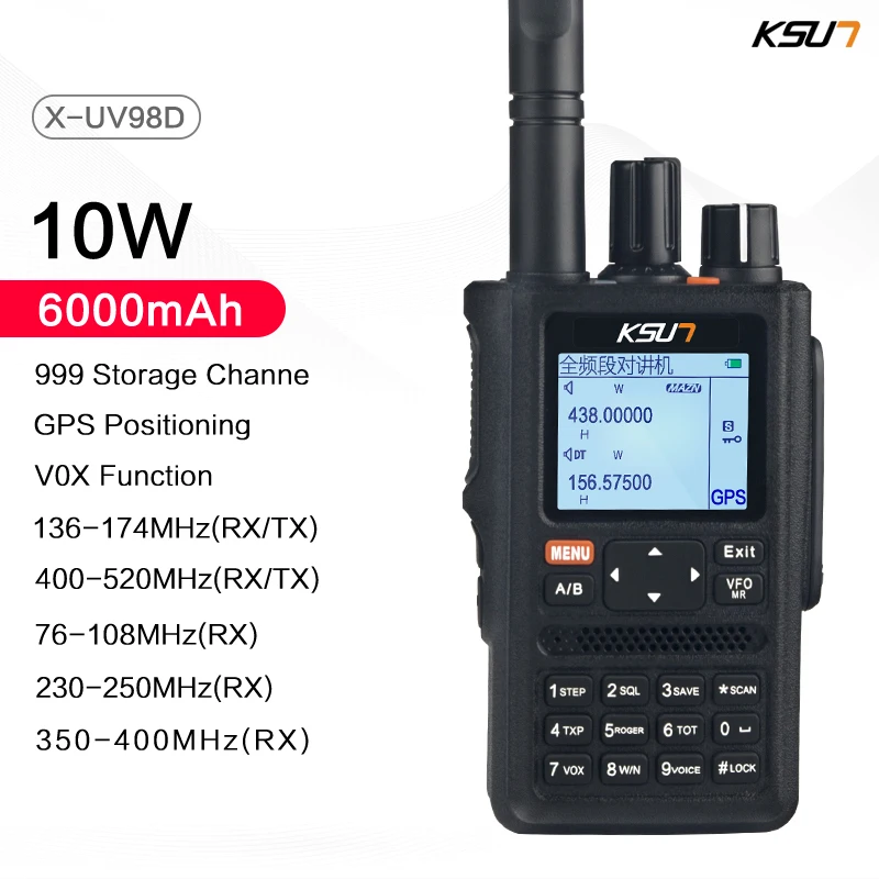 Walkie-Talkie CTCSS VOX KSUN UV98D Frequency-999ch Long-Range Two-Way DTMF GPS Six-Bands