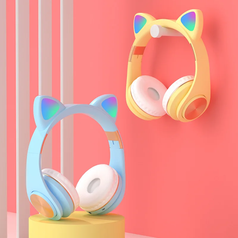Kids Bluetooth 5 0 Headphones LED Light Cat Ears Headset Wireless Headset HIFI Stereo Bass Headphone For Phones With Microphone