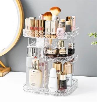 

360 Rotating Cosmetic Storage Box Makeup Organizer Cosmetics Storage Rack Fashion Crystal helf Display Stand High Capacity