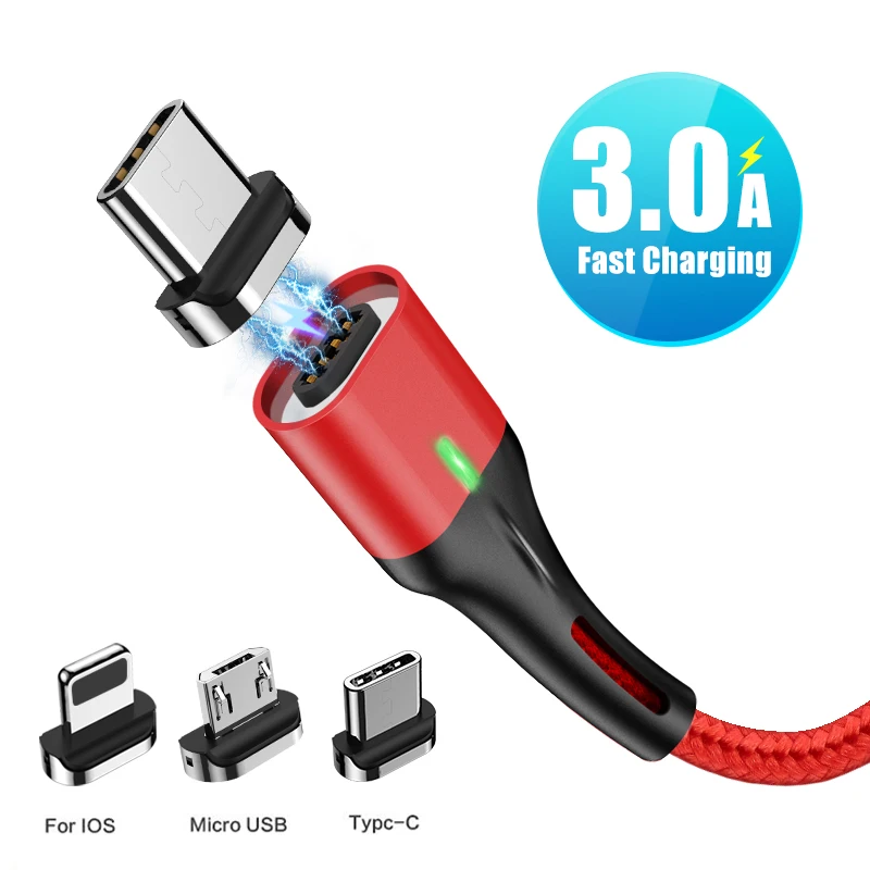 

ZNP Magnetic Cable Micro USB Type C For iPhone Lighting Cable 1M 3A Fast Charging Wire Type-C Magnet Charger Phone Cable