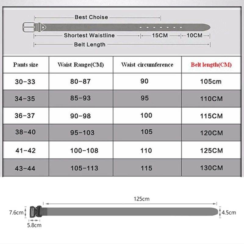 belt size 125 cm in inches