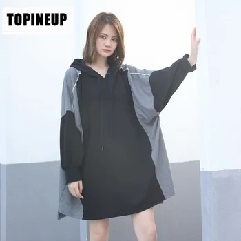 

Women's fashion casual hoodies irregular Plus size bat sleeve stitching sweatshirt