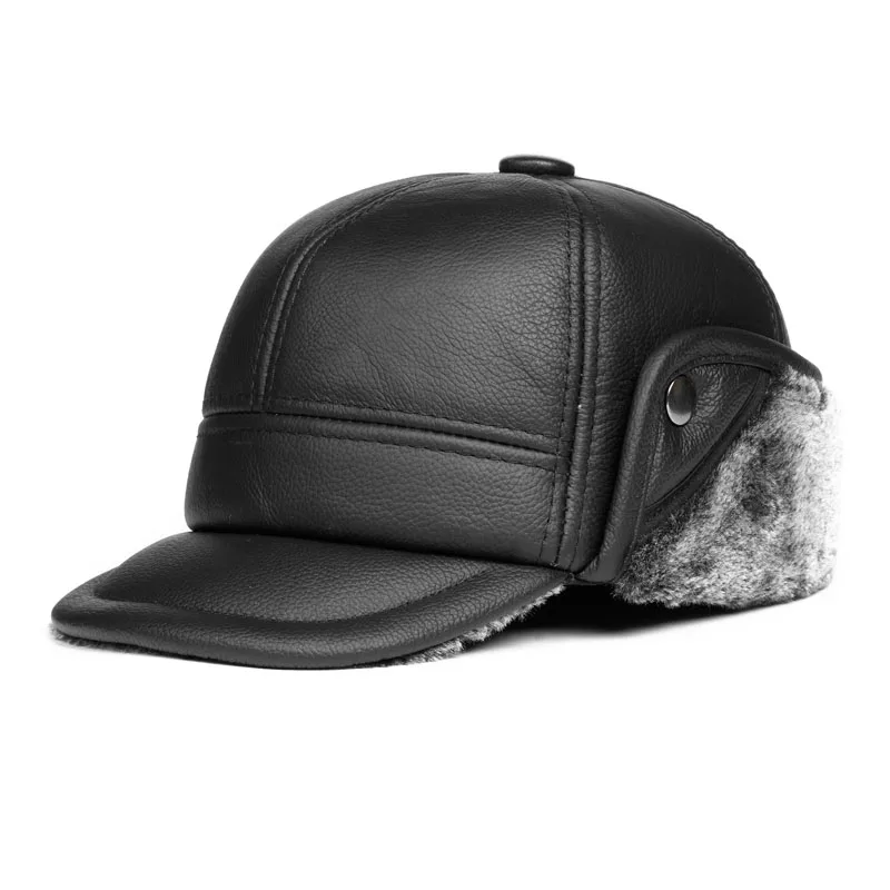 

Мужская теплая Бейсболка из натуральной кожи, мужские шапки для папы, новинка 2021, зимние защитные шапки с ушами, Весенняя бархатная Кепка, кожаные шапки
