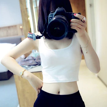 

2020 Summer Slim Render Short Top Sexy Women Sleeveless U Croptops Tank Tops Solid Black/White Crop Tops Vest Tube Top 3Color