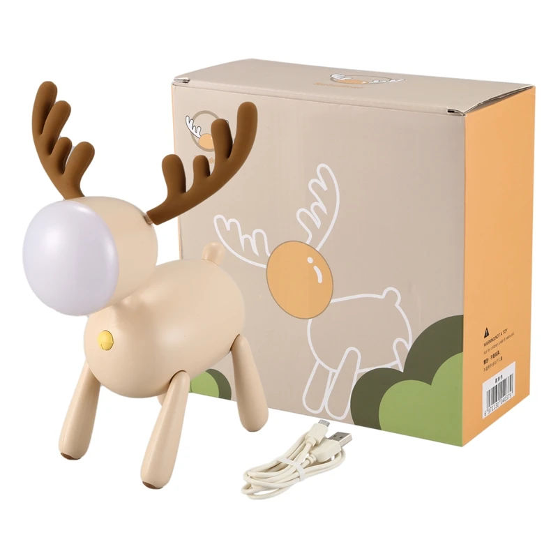

NEW Deer Led Night Light Silicone Animal Cartoon Usb Rechargeable Lamp for Children's Bedroom Bedside Dimmable Light Milky White