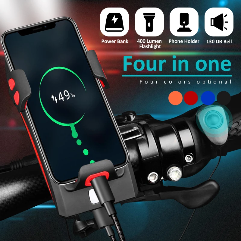 Держатель для мобильного телефона держатель для iPhone светодиодный велосипедный светильник езда на велосипеде спереди светильник Динамик USB Мощность банк 2000mA 4 в 1 аксессуар