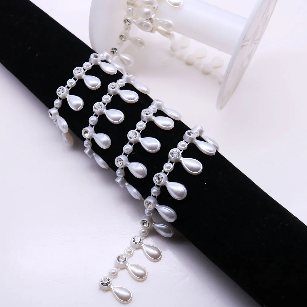 

10 yard 9*20 mm ABSflat plastic imitation pearls with 7 mm rhinestone chain wedding DIY Clothing sewing chain ornaments SZ-004