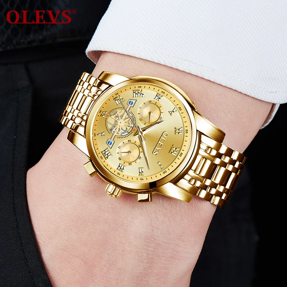 OLEVS часы, мужские кварцевые Tourbillon с датой, хронограф, нержавеющая сталь, Лидирующий бренд, полые водонепроницаемые часы, роскошные модные часы