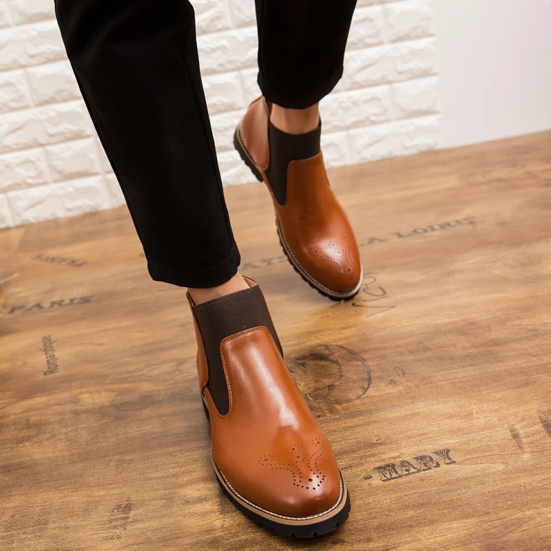 Misalwa/Демисезонные ботинки; мужские Ботильоны «Челси»; трендовые удобные кожаные модельные туфли; мотоботы; размеры 38-46
