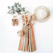 CANIS/Модный повседневный комбинезон в полоску с оборками и бантом для маленьких девочек; комбинезон с оборками; комбинезон