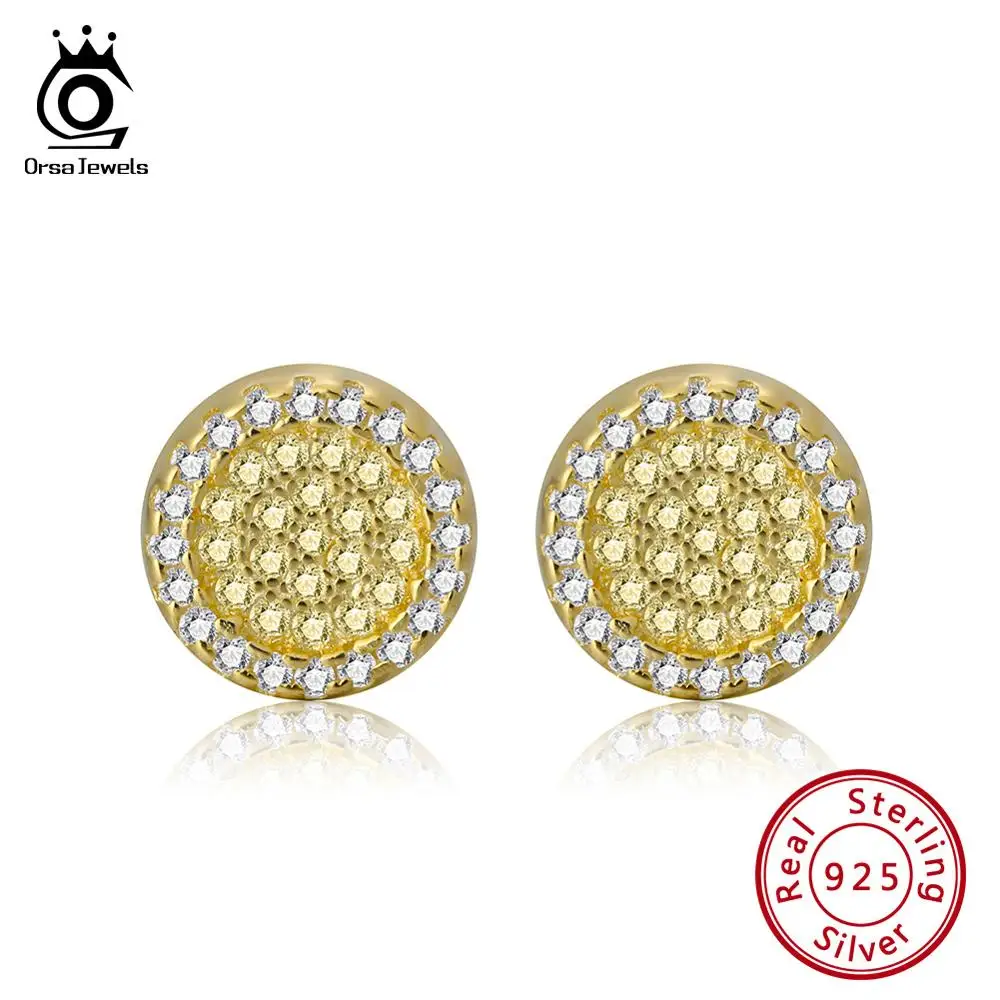 ORSA JEWELS чистый 925 желтый AAAA циркон серьги гвоздики для женщин Аутентичное Стерлинговое серебро серьги милые романтические Драгоценности SE168