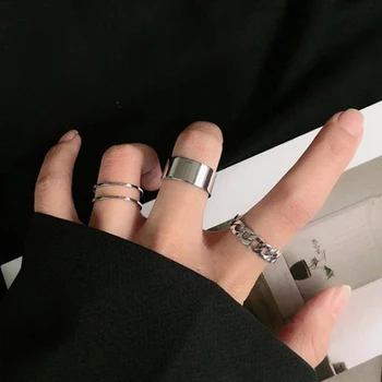 LATS Punk Metal Geometry Circular Punk Rings Set Opening Index Finger Accessories Buckle Joint Tail Ring for Women Jewelry Gifts 1