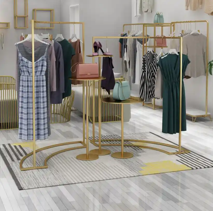 Gold women's clothing store wall shelf clothing store display shelf