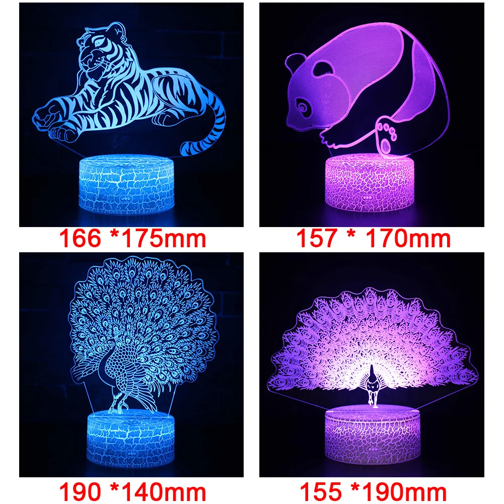 Home USB Powered Remote Control Touching Sensor 3D Decorative Multifunctional Night Light Color Changing Animal Gift Stand