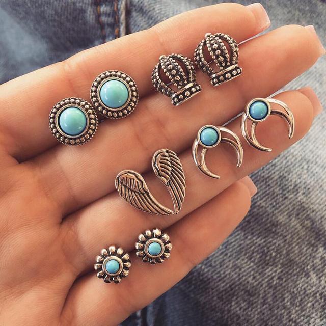 Crystal Geometric Stud Earrings For Women Stone owl Snake Moon shell Vintage Earring Girls Boho Jewelry Gift