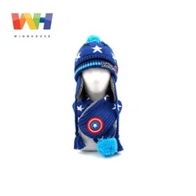 Детская шапка, шарф, комплект шапка Марвел, Капитан Америка, зимняя ветрозащитная вязаная флисовая шапка-ушанка, теплая шапка-ушанка