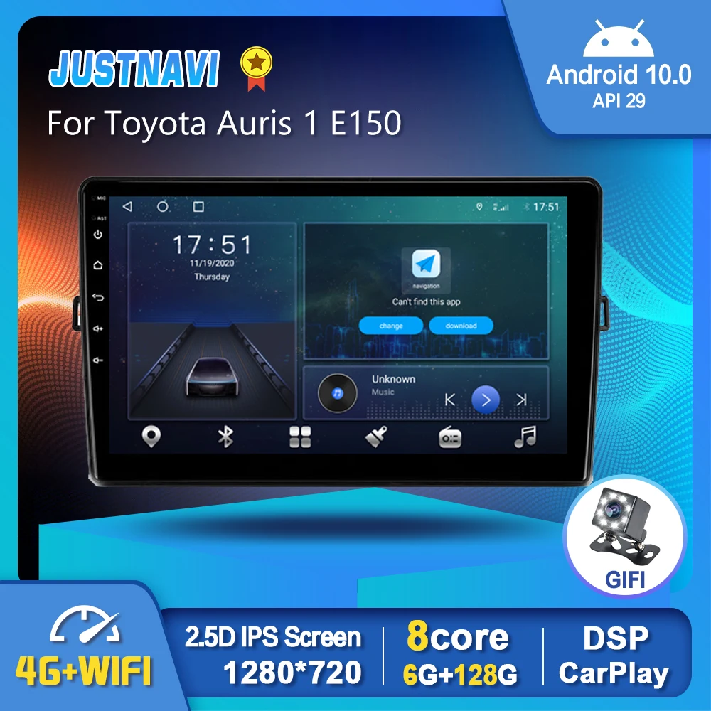 Смарт-Автомагнитола JUSTNVI Android 10 0 для Toyota Auris 1 E150 2006 - 2012 Navi GPS Авто Стерео Carplay DSP BT WiFi