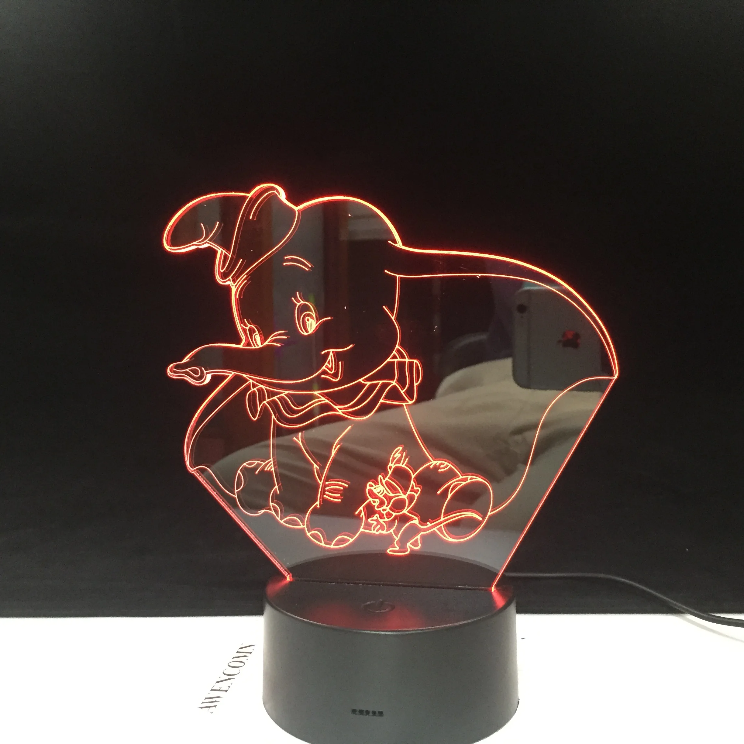 Dumbo мультфильм летающие уши слон светодиодный 3d-ночник детский ночник изменение цвета Крытый украшения дети девочки мальчики ребенок подарок