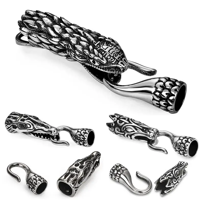 

Stainless Steel Snake Head Connectors Clasps Hooks Hole 6mm 8mm End Caps for Leather Cord Bracelet DIY Jewelry Making Findings