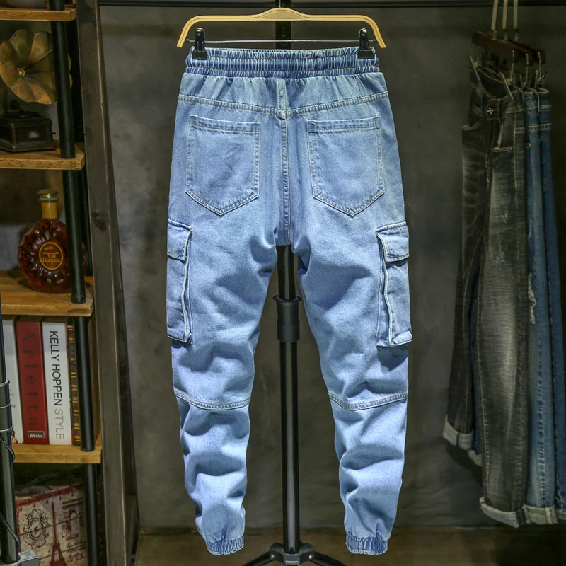 60% OFF Men's Overalls Loose Pants Jeans Fashion Casual Distressed Jeans Denim Trousers Large Size Elastic waist Blue trousers M-6XL 7XL