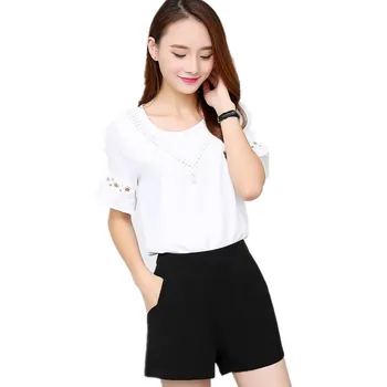 

Women Chiffon loose high waist pocket wide leg shorts Leisure section zipper boots shorts large size was thin suit skirt shorts