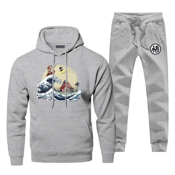 

Japan Anime Dragon Ball Z Fashion Casual Sweatshirts Pants 2019 Skateboard Harajuku Gray Male Sets Master Roshi Sportsman Wear