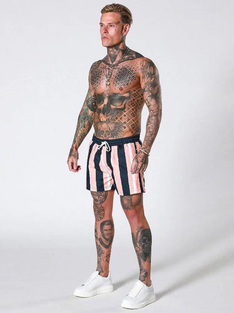 

2020 Summer Fashion Striped Polyester Quick-Drying Thin Section Sports Shorts Men's Gyms Fitness Training Leisure Jogging Shorts
