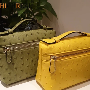

New Customize Design with Ostrich Pattern Genuine Leather Handbags Female Party Clutch Bag Trendy Bag