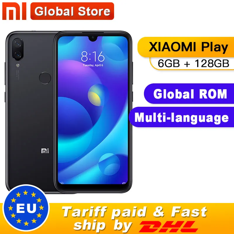 Original Xiaomi Mi Play 6GB RAM 128GB ROM Mobile Phone MTK Helio P35 Octa Core 5.84" 19:9 Full Screen Dual 12MP+2MP AI Camera