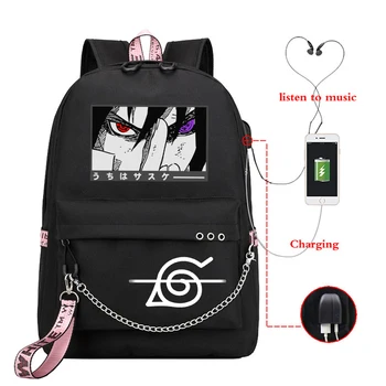 

USB Charge Naruto Backpack Men Sasuke Sharingan Rinnegan Japanese Anime Backpacks Kids School Bags for Boys Pink Mochilas Women