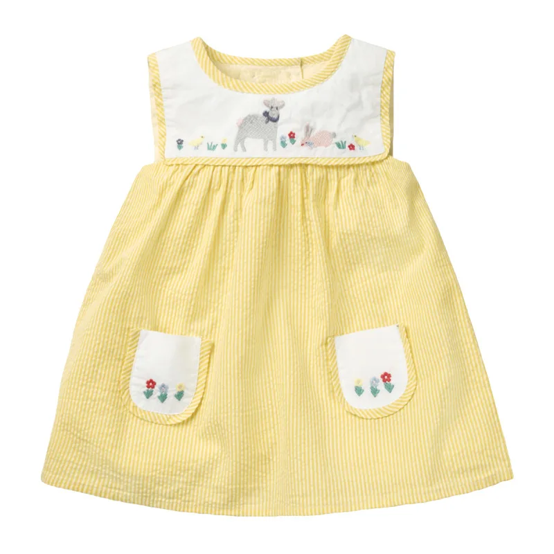 Little Maven новые летние детские желтые полосатые платья с круглым вырезом для