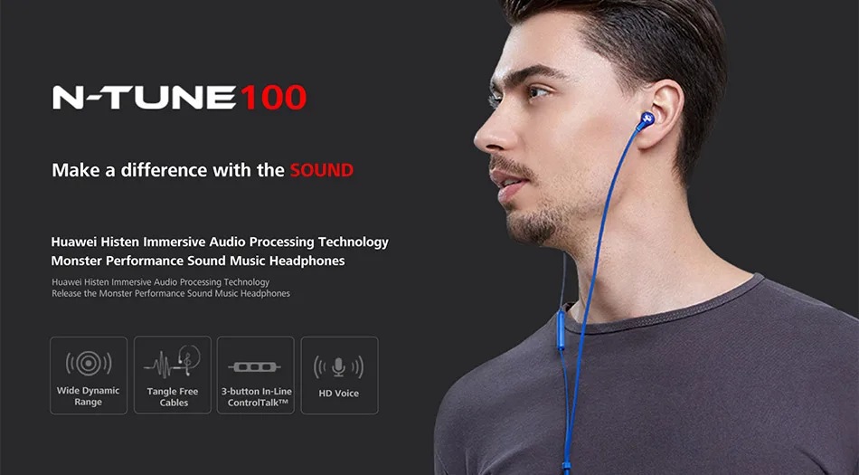 Honor AM15 Monster 3.5mm In-Ear Earphone with Remote and Microphone For Honor 9X Honor 20 Lite (2) - 副本
