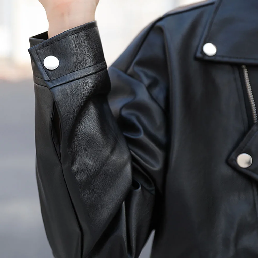 Базовая Женская куртка из искусственной кожи в стиле панк; сезон зима-осень; мотоциклетная куртка на молнии; черная верхняя одежда; Куртки