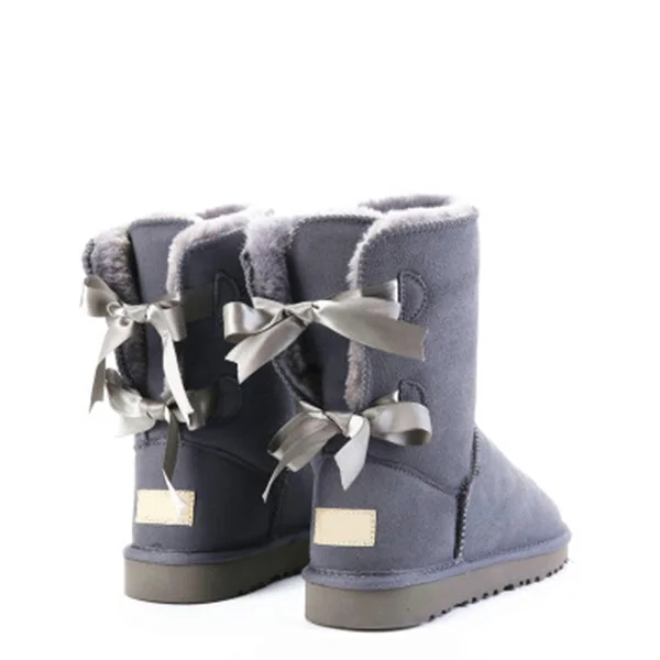 Зимние ботинки; женские зимние ботильоны; обувь из натуральной кожи; Теплая обувь на меху; женские ботинки на платформе с бантом; Новое поступление 219 года - Цвет: Gray Boots