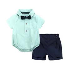 Летний модный комплект одежды для малышей; костюм для малышей; вечерние комбинезоны с галстуком-бабочкой и шорты для мальчиков; комплект джентльмена