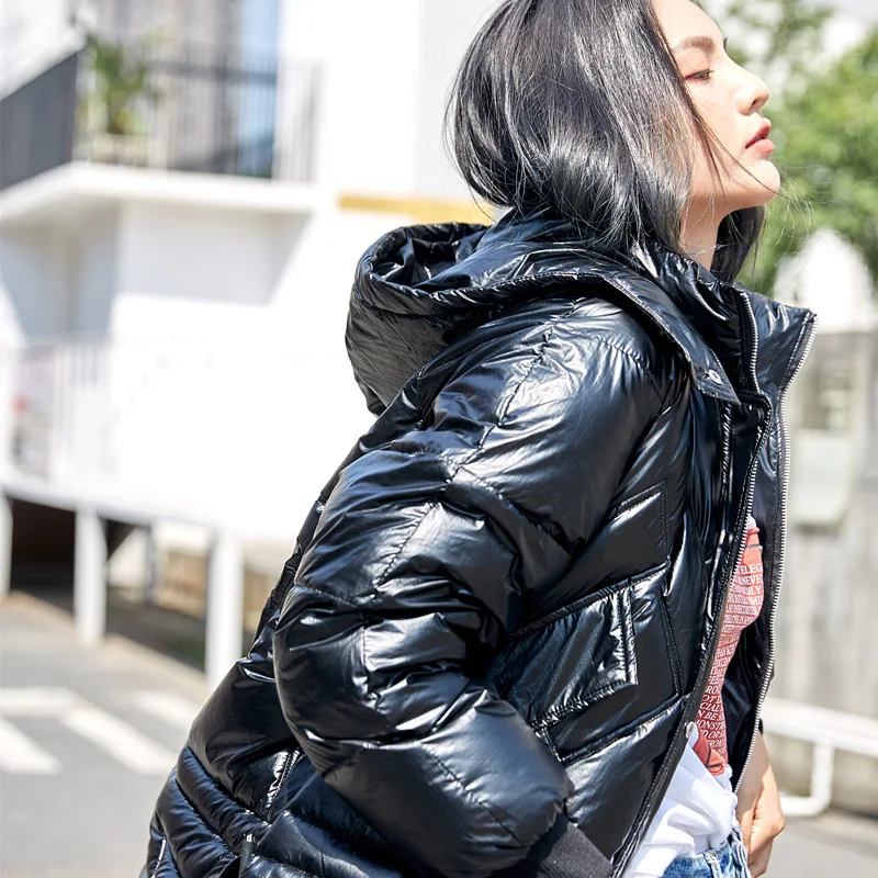 

Photo Shoot 2019 New Style down Jacket Cotton-padded Clothes Women's Fashion Hooded Bright Surface down Coat Cool Fashion-Coat B