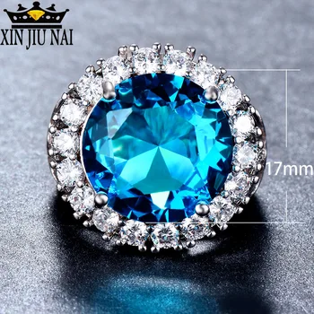 

Luxury Brand Princess Cut Big Sky Blue Engagement Rings For Women Rhinestone Crystals Fashion Romantic Eternity sapphire ring