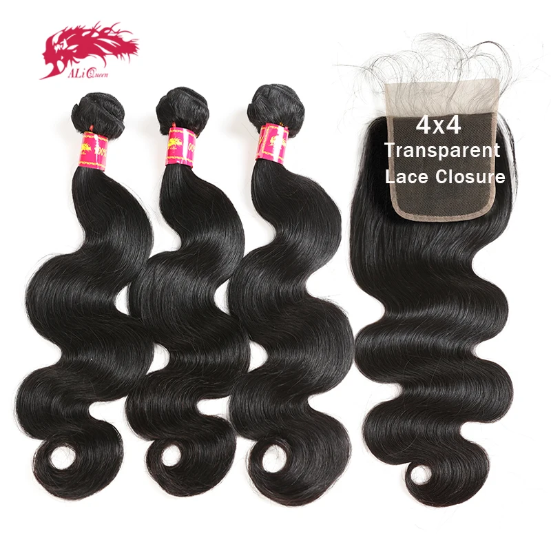 Ali Queen Hair HD Прозрачная Кружевная застежка пряди человеческих волос бразильские