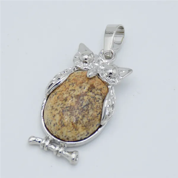 picture stone Очаровательное ожерелье в виде совы, подвески из натурального камня, бусины, фиолетовые, розовые, Кристальные, черный оникс, подвески для женщин и мужчин, ювелирное изделие - Окраска металла: picture stone