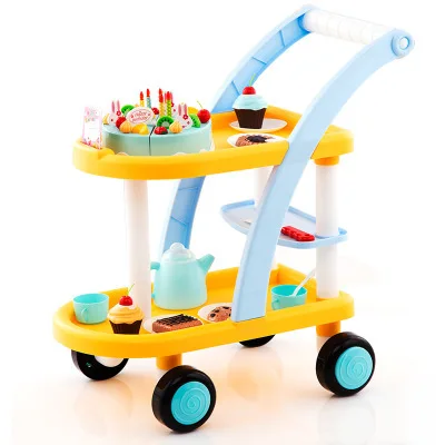 

Beibigu Birthday Cake Toy Trolley Children Play House Simulated Cake Fruit Cut GIRL'S Toy