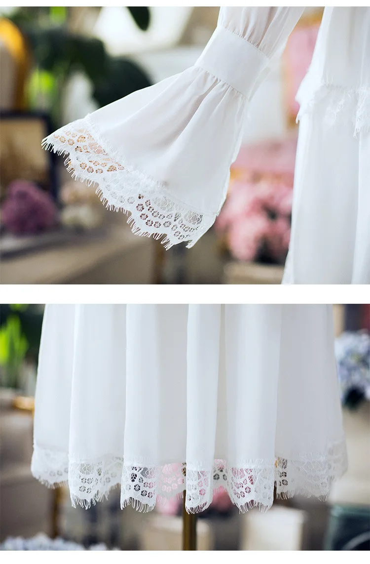 Kpop IU Lee Ji Eun же Летнее белое кружевное тонкое шифоновое платье с рукавами-трубами женские корейские уличные вечерние милые платья kawaii