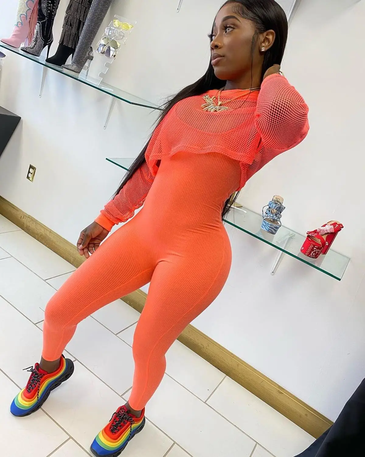 

Тонкие комбинезоны-карандаш на тонких бретелях, повседневный женский короткий топ из гренадина с круглым вырезом и длинным рукавом, Женские однотонные комплекты из двух предметов