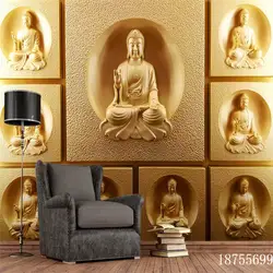Пользовательские золотые 3D стереоскопические тисненые статуи Будды настенные фото обои s для храма буддистского храма фоновые обои 3D