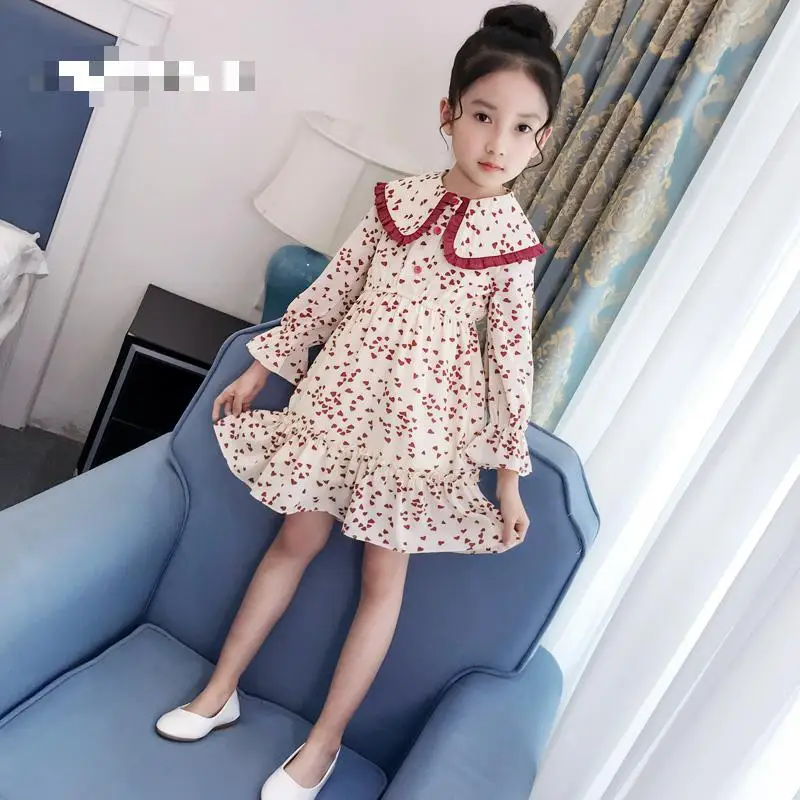 

2019 New Fashion Children Dress Teenage Girls Long Sleeve Back To School Dress Floral Birthday Princess Dress 10 12 Jurk Meisje