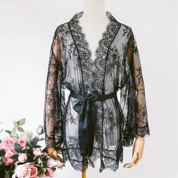 

Temperament and interest clothing Sexy robe ultra-thin lace temptation short sexy pajamas transparent tulle hot bathrobe woman